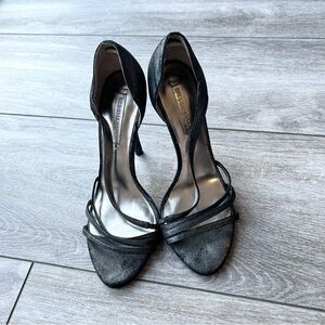 BCBGMAXAZRIA Metallic Black All Leather Heeled Sandals